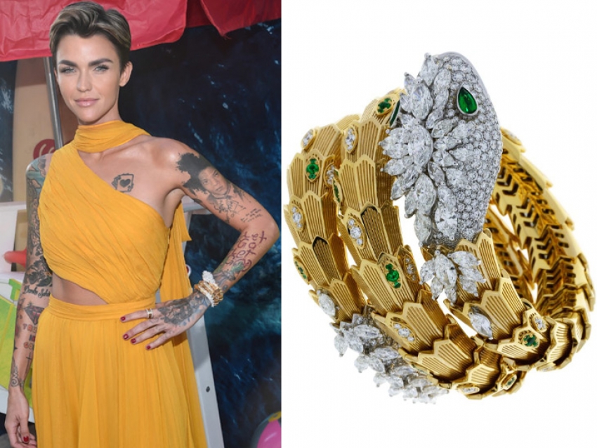 Ruby Rose deslumbró con joyas de Bulgari en el estreno de Megalodón